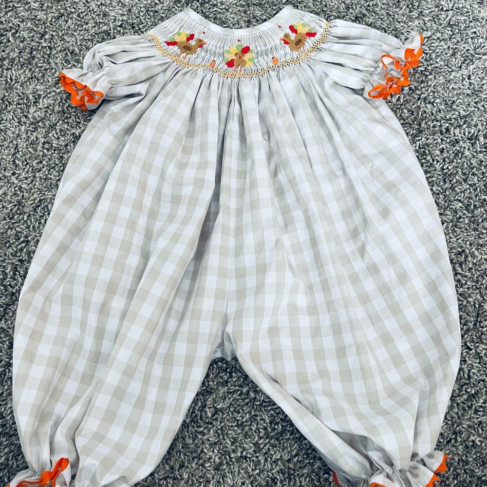 Stitchy Fish Thanksgiving Romper - 6 months